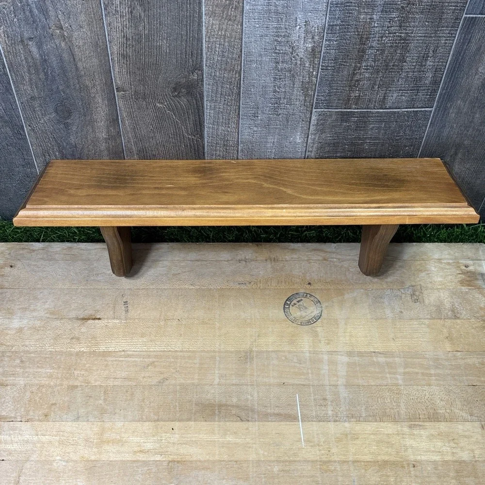 Vintage Wood Wall Shelf Display Plate Ledge Curved Brackets Rustic Decor